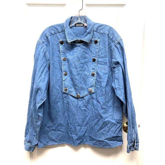 Shelbi Ranch Western Denim Bib-Front Pullover Shirt Vintage Cowboy Style - Picture 1 of 7